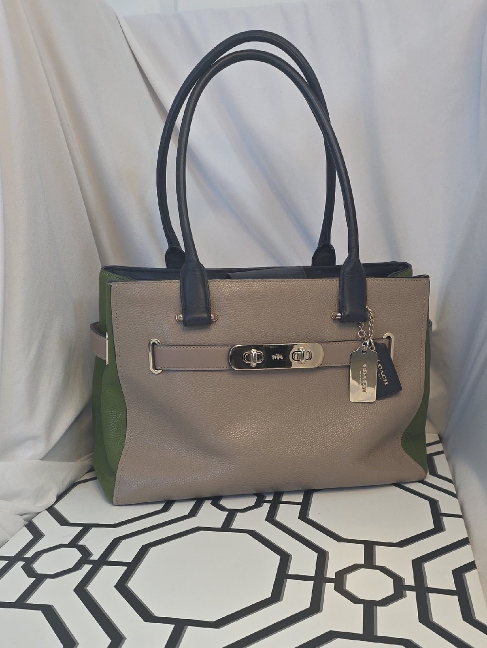 Coach Taupe, Green & Navy with Gold Hardware